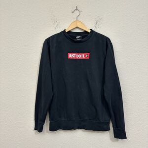 NIKE Classic "Just Do It" Big Logo Crewneck Pullover Sweatshirt Black